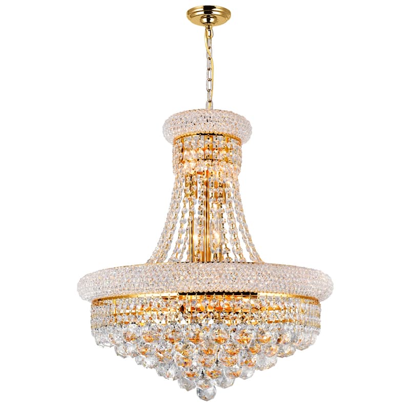 Empire 14 Light 20in Gold Down Chandelier with Crystals - Gold