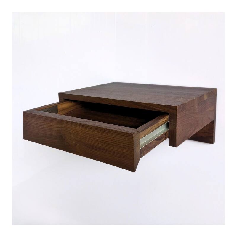 Bo - Walnut Hardwood Floating Nightstand Bedside Table - Small Bedroom Nightstand