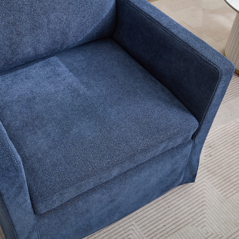 Chenille Upholstered Swivel Accent Chair, Single Sofa Chair with Removable Back Cushion, Lounge Armchair with Metal Base