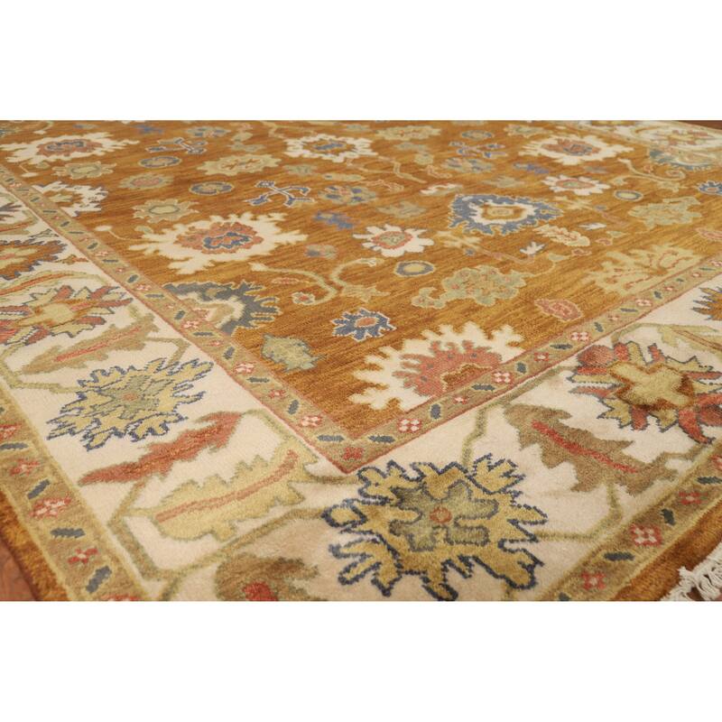 Orange Oushak Indian Area Rug Handmade Wool Carpet - 8'0" x 9'10" - 8'0" x 9'10" - Orange