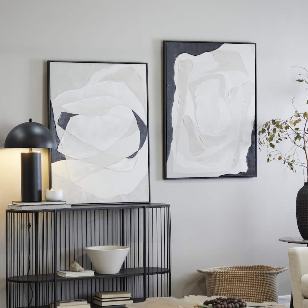 Canvas Abstract Living Room Framed Wall Art with Black Frame