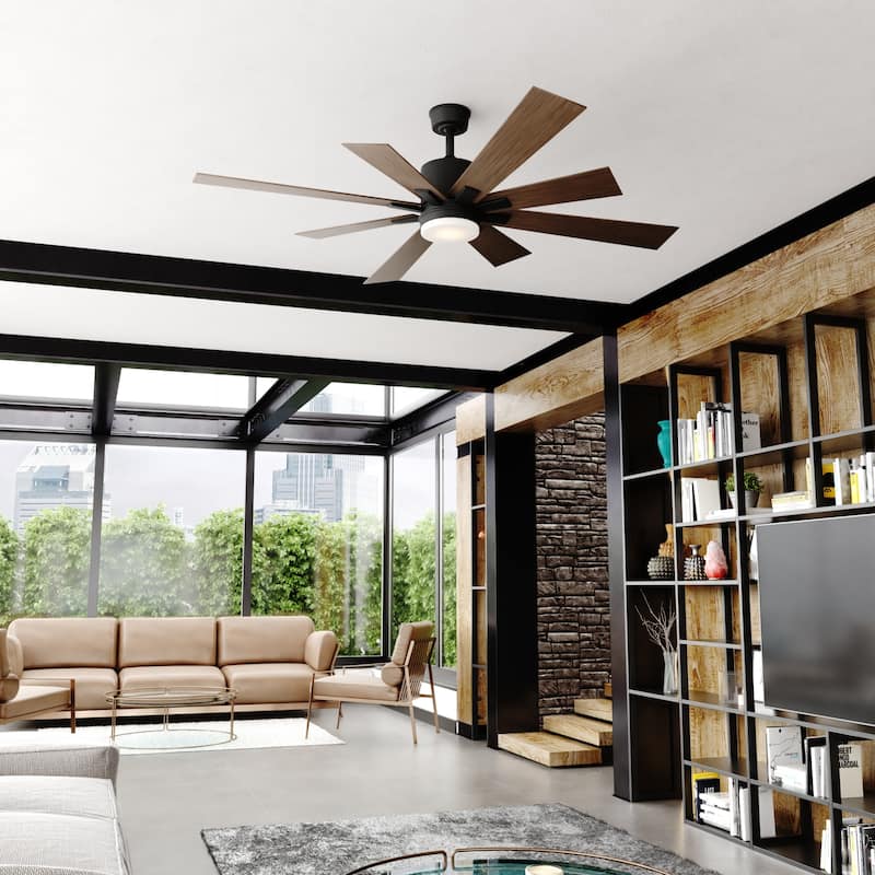 Crawford 60 in. Ceiling Fan with Reversible Blades, Dimmable LED Light Kit, Remote Control, 6 Speeds, Energy Efficient DC Motor