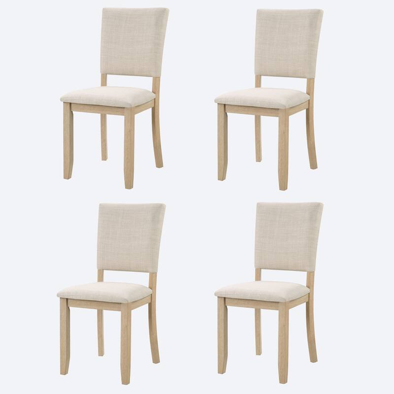 Modern Minimalist Dining Chairs Set of 4, Kitchen Chair with Padded Seat, Wooden Upholstered Side Chair for Dining Room - Beige,Light Oak