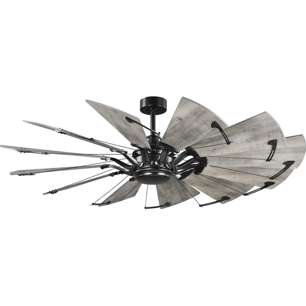 Springer Collection 60-Inch 12-Blade Matte Black DC Motor Farmhouse Windmill Ceiling Fan - 60 in x 60 in x 17.375 in