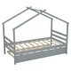 preview thumbnail 9 of 10, Grey Twin Size Pine Wood House-shaped Bed with Trundle and Roof for Kids, Boys and Girls