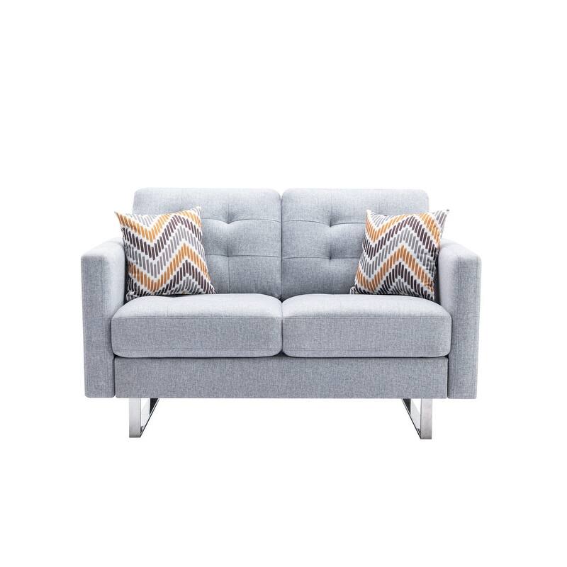 53.5" Light Gray Linen Fabric Loveseat With Metal Legs