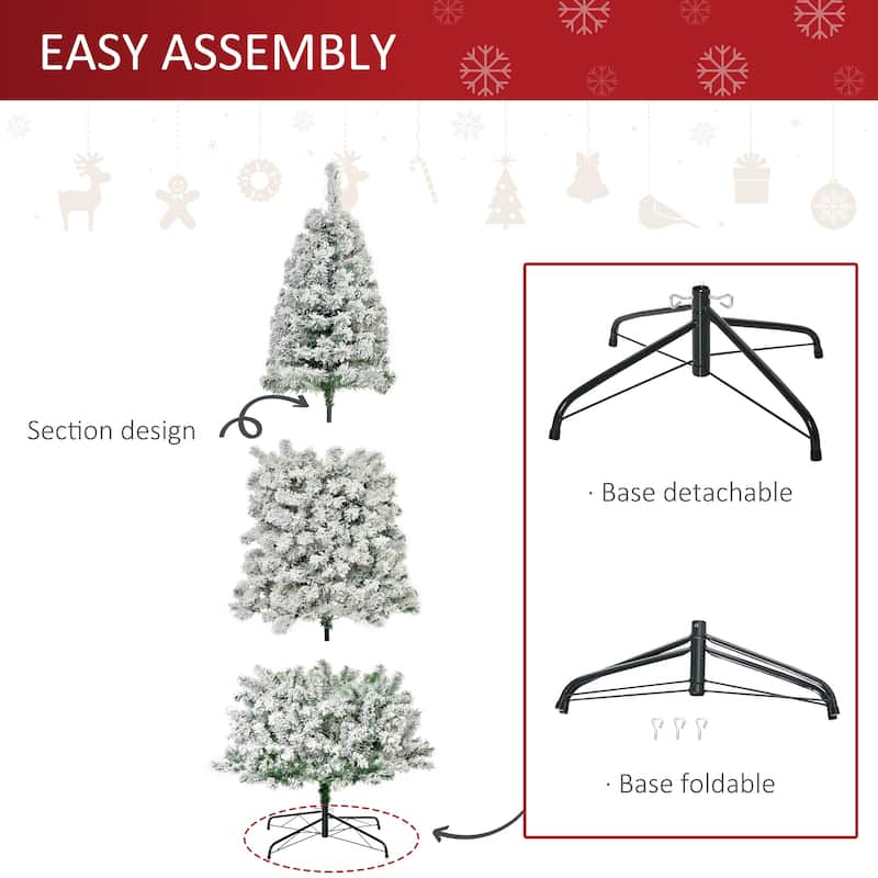 HOMCOM 6FT/7FT/9FT Slim Flocked Christmas Tree with Lights, Skinny Christmas Tree with Stand