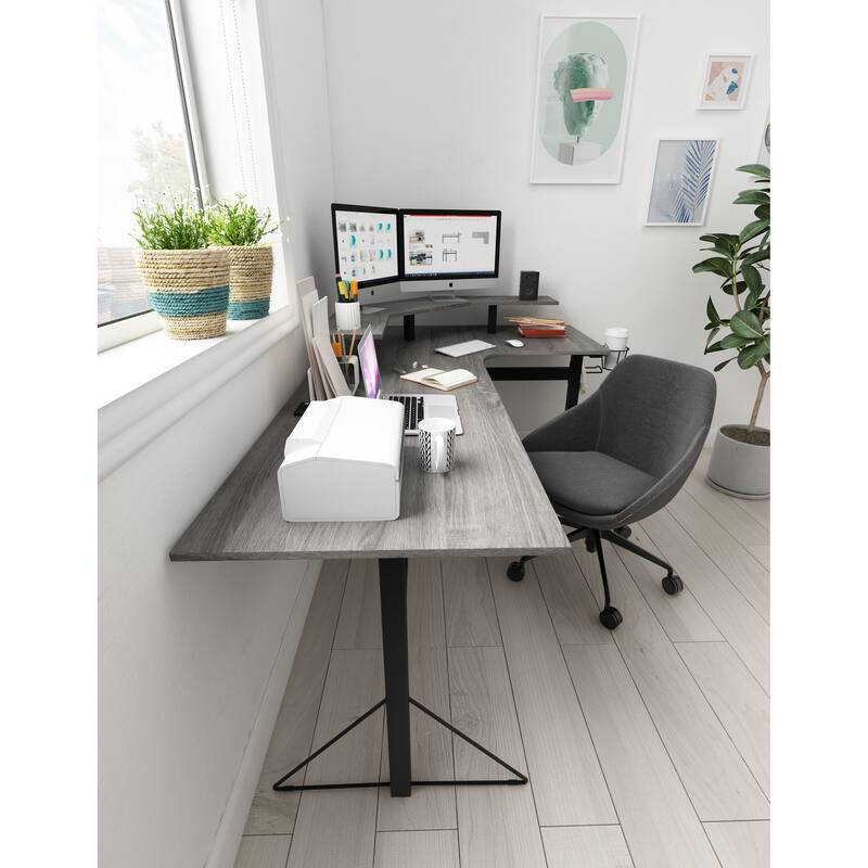 Jamesdar Core Powered L-shaped Computer Gaming Desk with Monitor Stand - Grey/Black