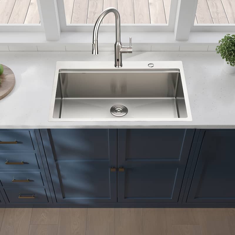 Undermount Single Bowl Stainless Steel Kitchen Sink with Workstation - Nickel