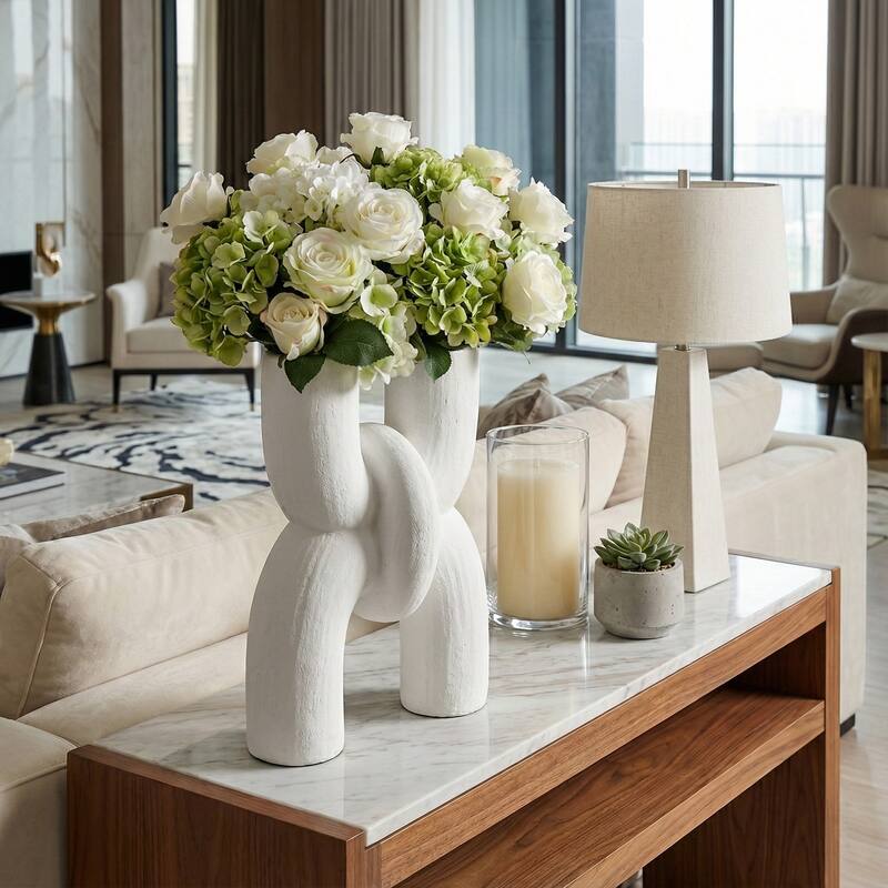 Ceramic Modern X Shape Decorative Vase - White, 15" - White - 15.0"