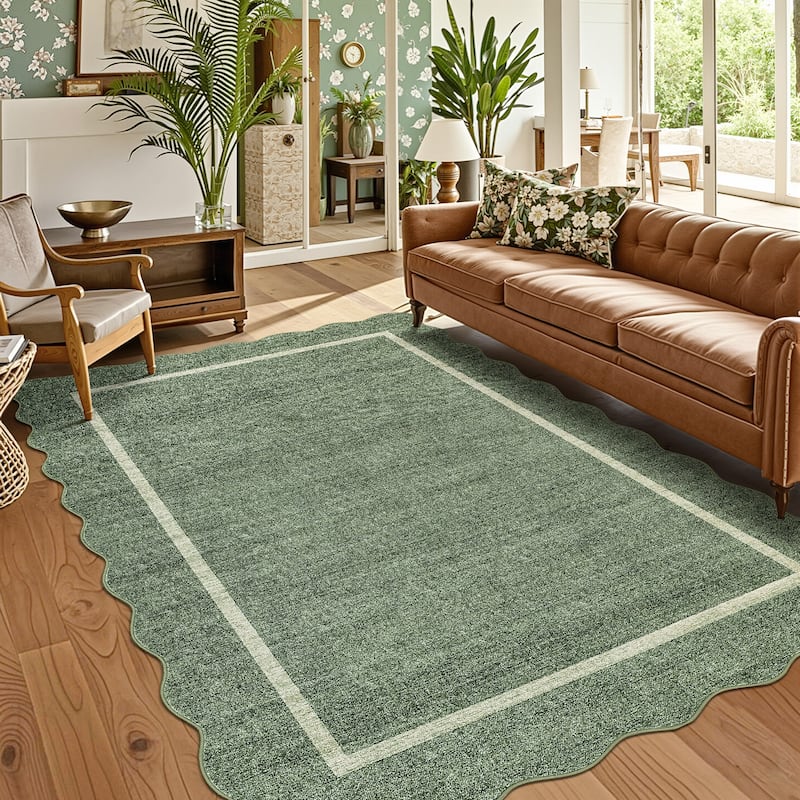 Garvee Scallop Solid Washable Area Rug - 10'x13' - Grayish Green