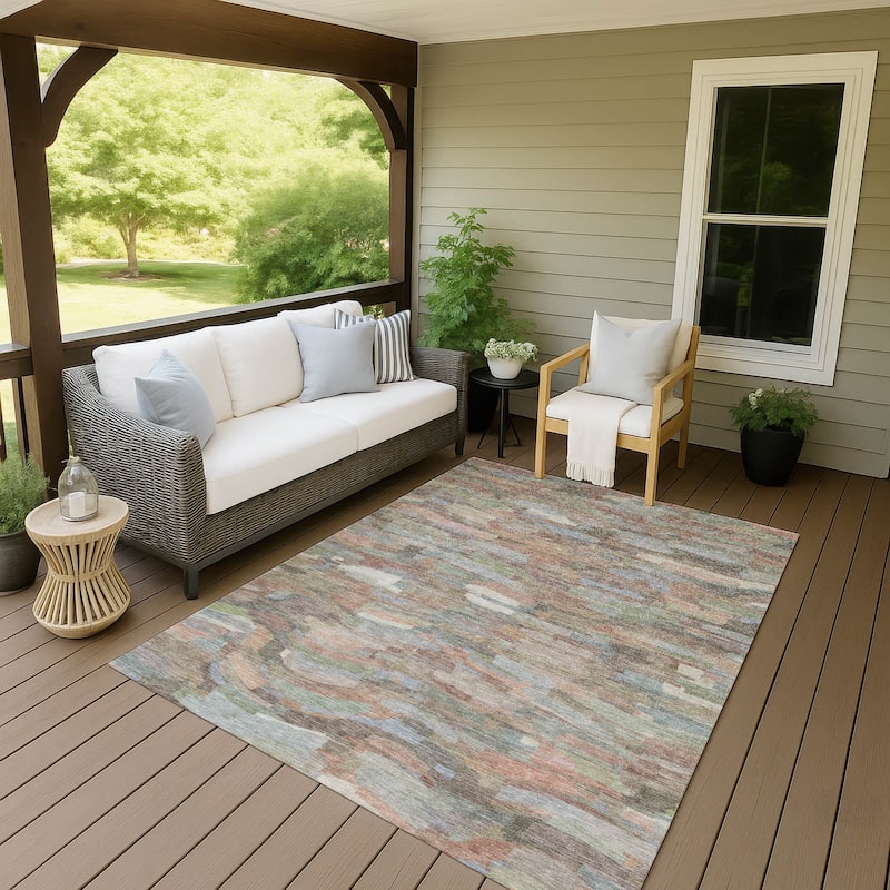Machine Washable Indoor/ Outdoor Abstract Rock Chantille Rug - Copper - 5' x 7'6"