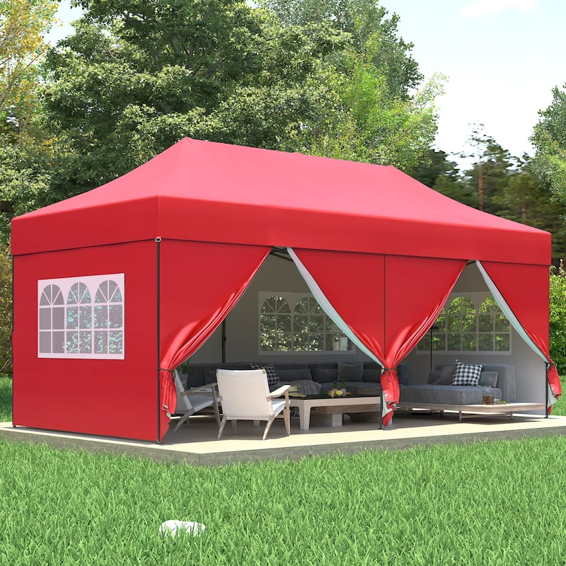 Ainfox 10x20 Heavy Duty Pop up Canopy Tent,Outdoor Shade Instant Folding Event Gazebo with Wheeled Bag