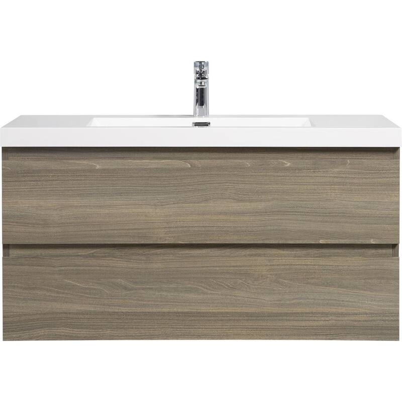 Modern Wall-Mounted Bathroom Vanity with White Solid Surface Top