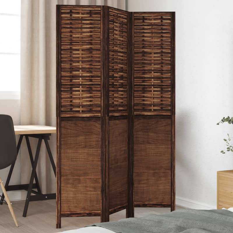 vidaXL Room Divider Privacy Screen Living Room Dark Brown Solid Wood Paulownia - 15.7" x 70.9" - Dark brown 3 panels