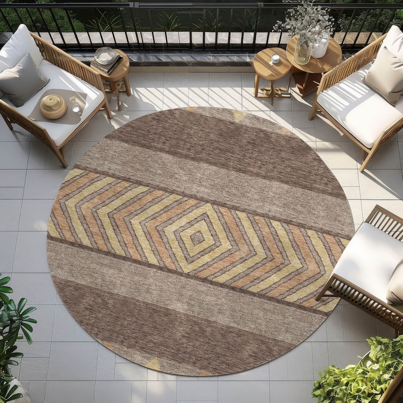 Machine Washable Indoor/ Outdoor Global Boho Chantille Rug - Brown - 8' x 8'