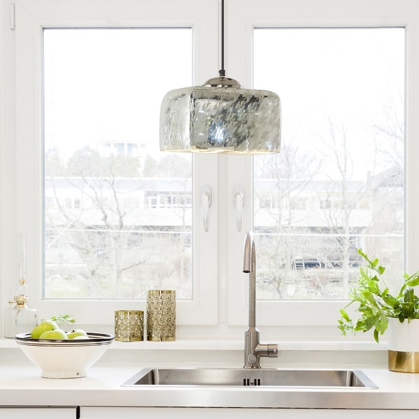 River of Goods Nadya Painted Silver Glass and Metal Square Shade Pendant Light 10 x 10 x 8.5 73.5