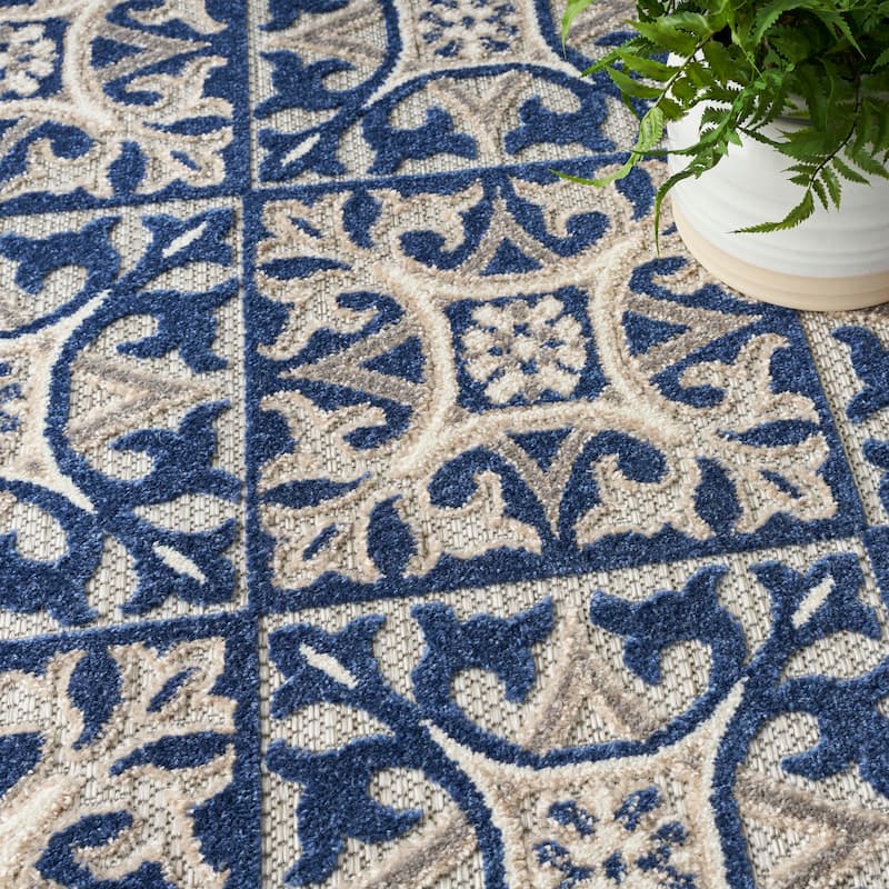 Nourison Aloha Indoor/outdoor Grey Geometric Area Rug