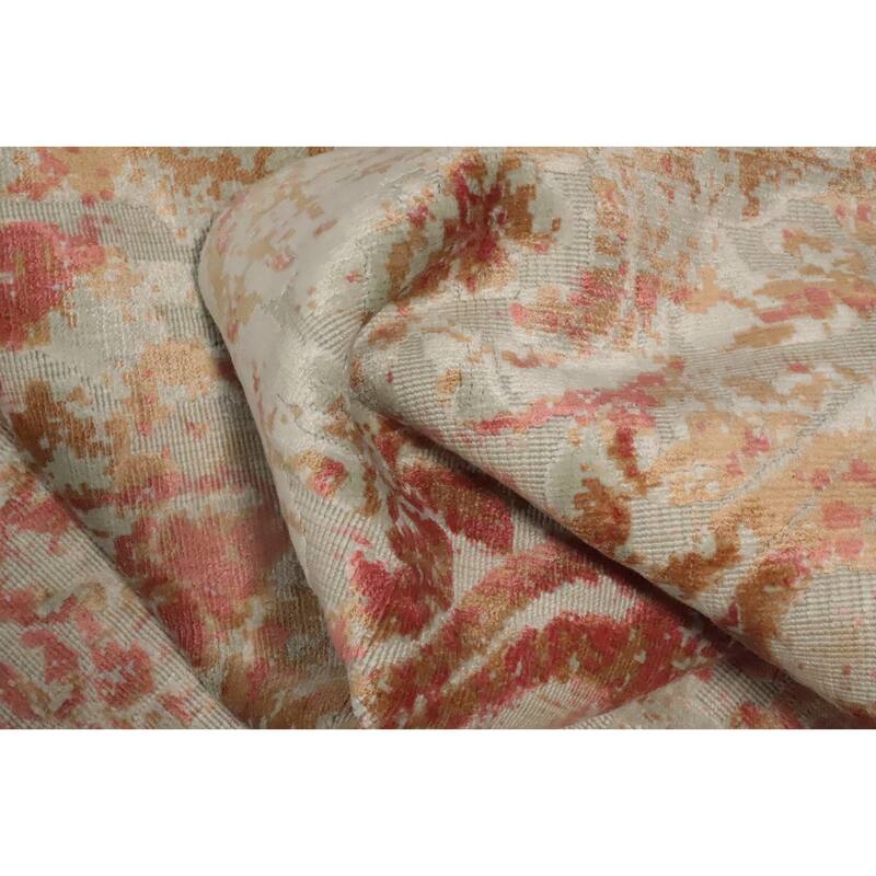 Hand Knotted Oriental Viscose Silk Carpet Modern Abstract Coral Abstract Area Rug - 6' 3'' X 4' 1''