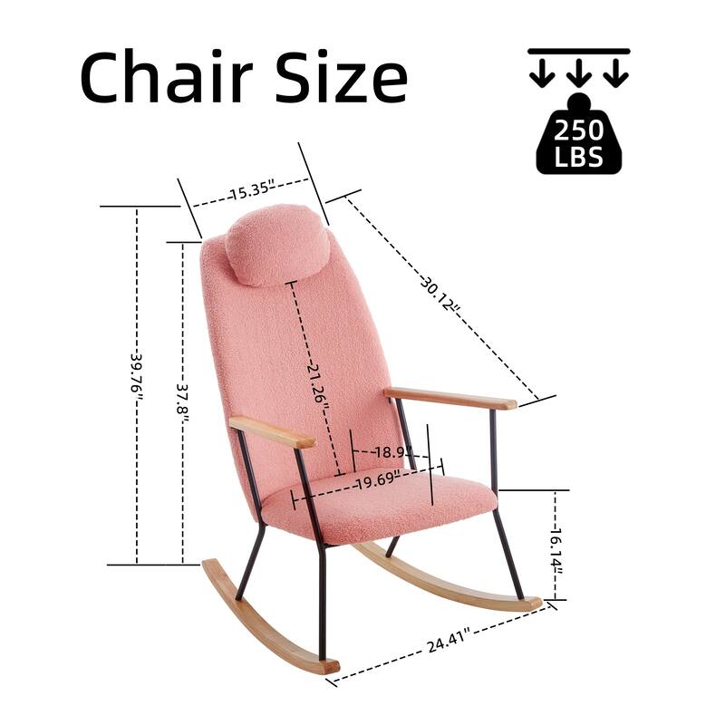 Modern Adjustable Headrest Pillow Upholstered High Back Rocking Chair