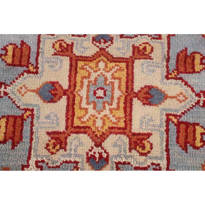 Light Blue Geometric Oushak Oriental Foyer Rug Handmade Wool Carpet - 4'0"x 6'2"