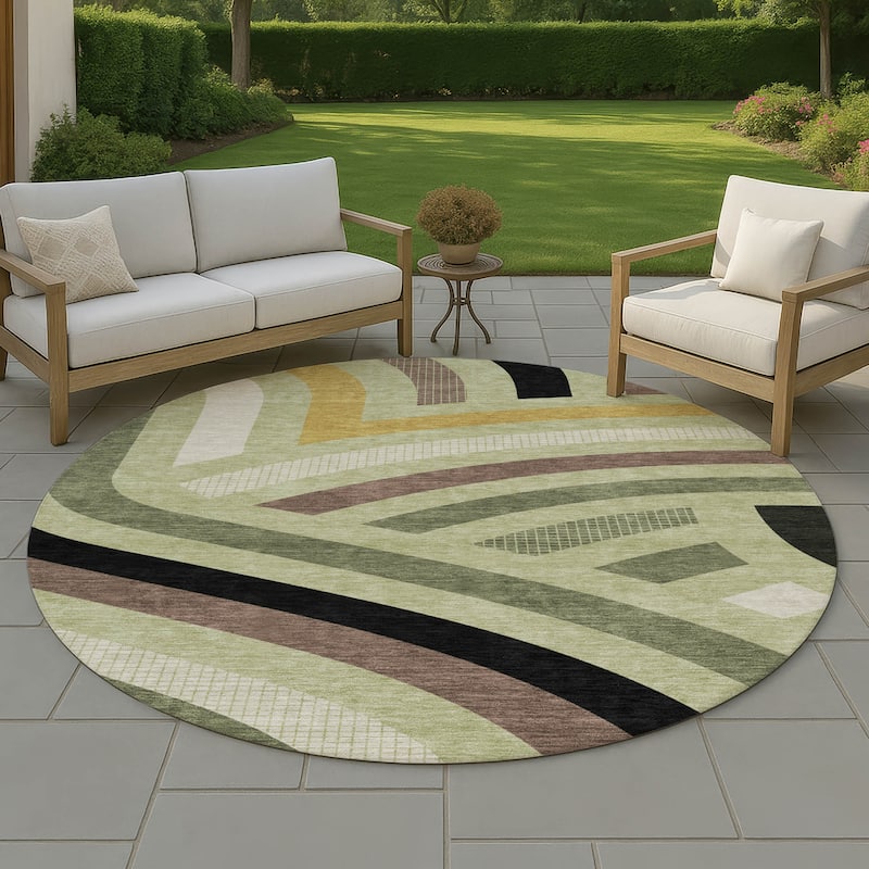Machine Washable Indoor/ Outdoor Modern Jalen Chantille Rug - Celery - 8' x 8'