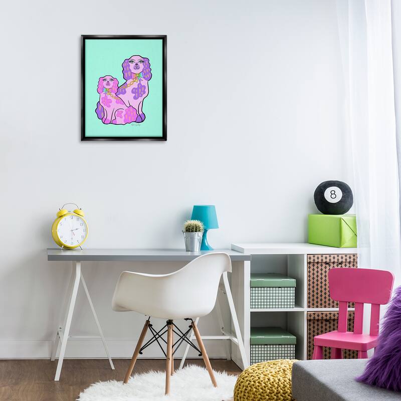Stupell Funky Glam Dogs on Turquoise Framed Floater Canvas Wall Art Design By Katie Conley