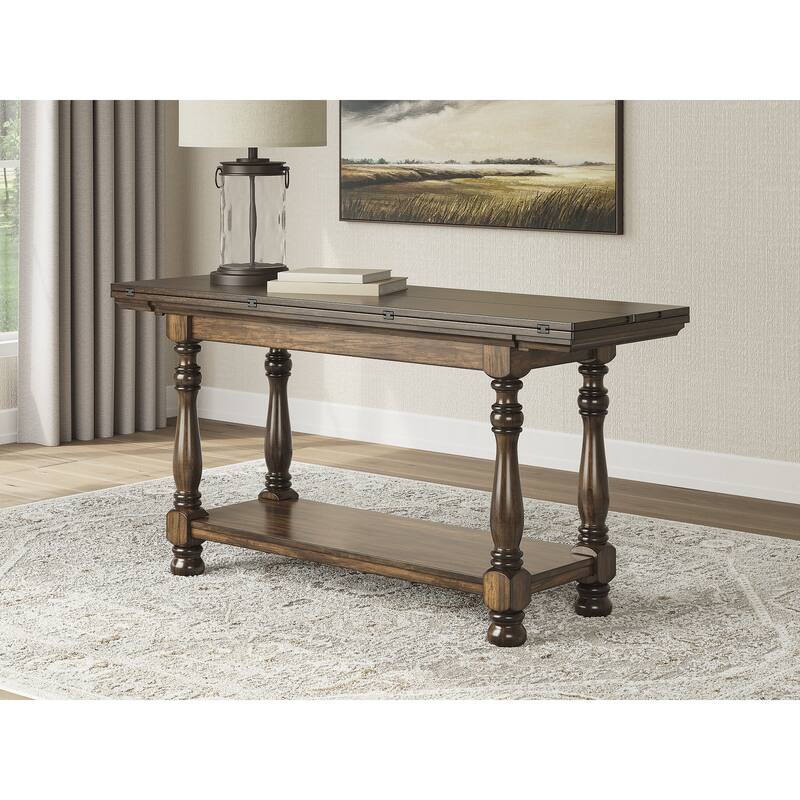 Signature Design by Ashley Sturlayne Brown Flip Top Sofa Table - 60" W x 19" D x 30" H
