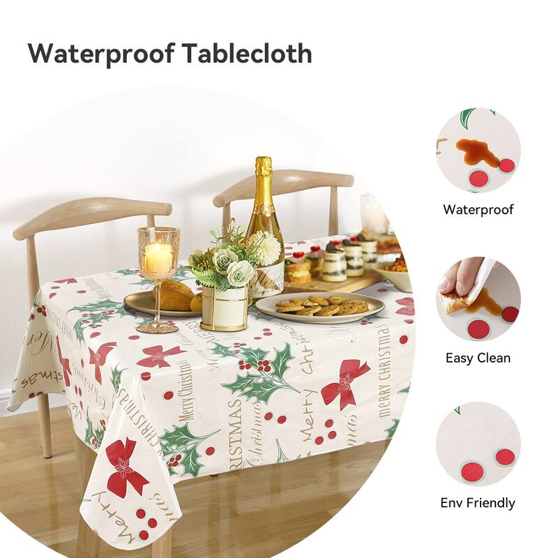 Ray Star Celebrate tablecloth Flannel Backing Christmas plants - 60''x84''