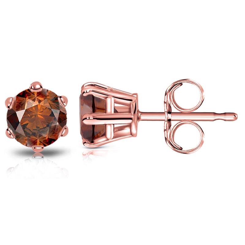Auriya 14k Gold 1 1/2ctw Brown Diamond Stud Earrings 6-prong (SI1-SI2) - Rose