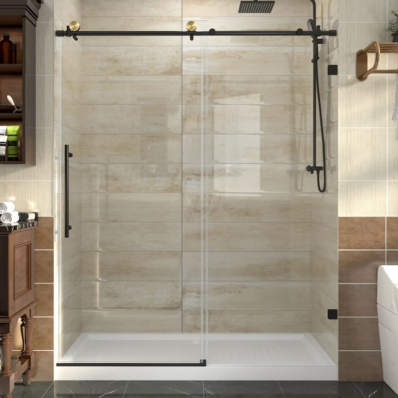 56-60" x 74" Glass Frameless Single Sliding Shower Tub Door in Black - 60*74