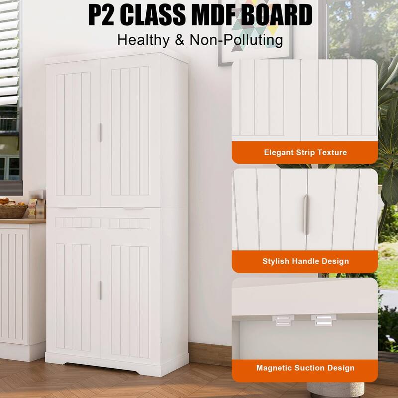 71" Farmhouse Pantry Cabinet - Adjustable Shelves & Drawer