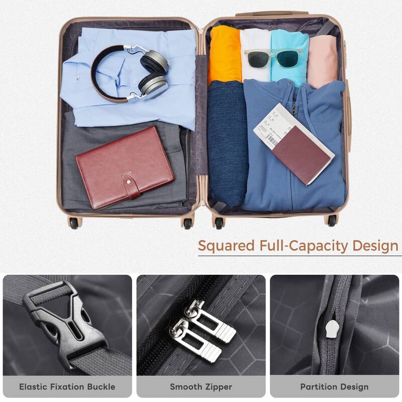 3 Piece Hardside Rugged Travel Luggage Set, Carry on Lightweight Durable Suitcase with Collision-Protection Angle and TSA Lock