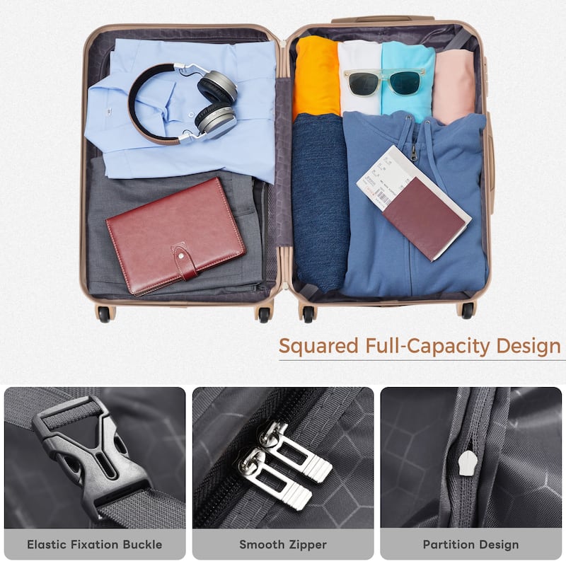 4 Piece High Quality ABS Expandable Hard Case Luggage Sets with TSA Lock and 360掳 Spinner Wheels, for Men Women Travel