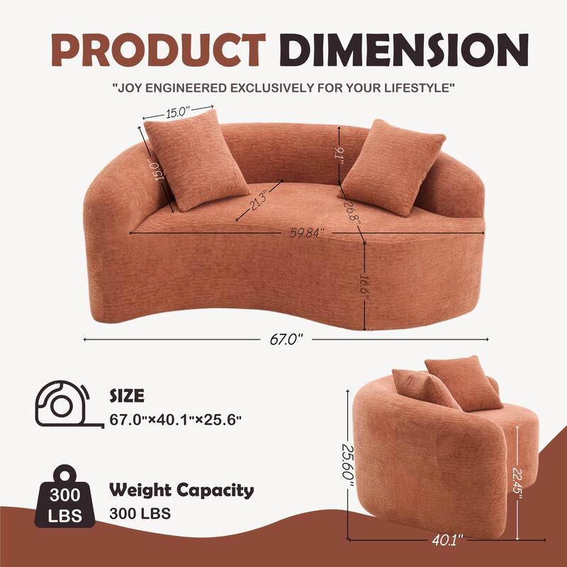 S-Curved Dual-Depth Chenille Sofa Compact, No Assembly