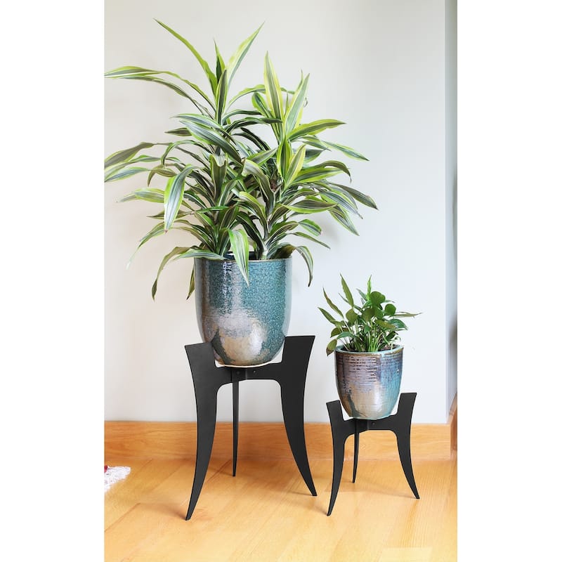 Achla Designs Small Indoor Outdoor Ibex I Plant Stand With Curved Legs, 12 Inch Tall, Black Powder Coat Finish