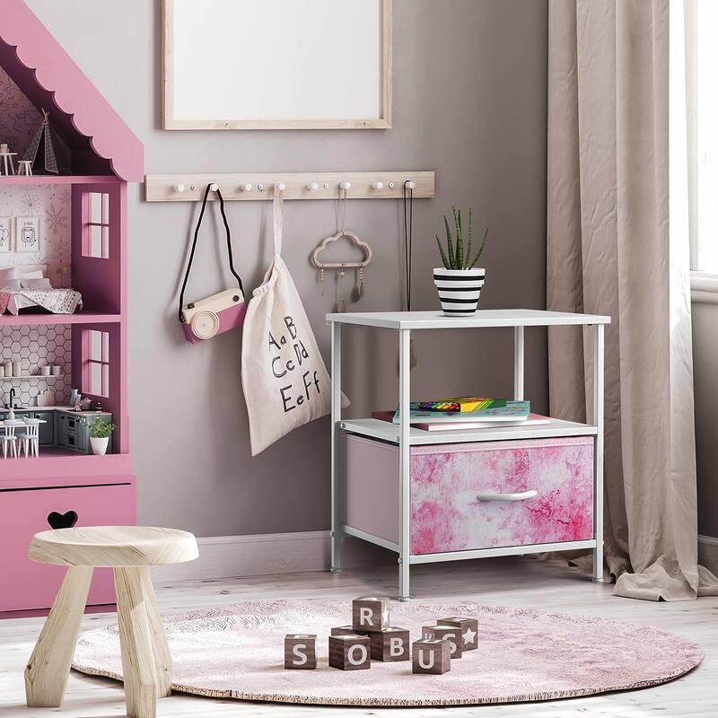 Nightstand 1-Drawer Shelf Storage - Bedside Furniture End Table Chest