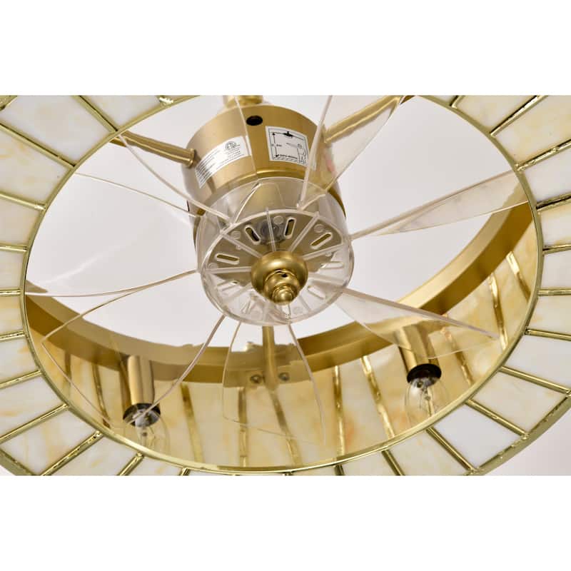 Sorcha Brass Finish Fandelier with Opaque Marbled Shade Remote Contol