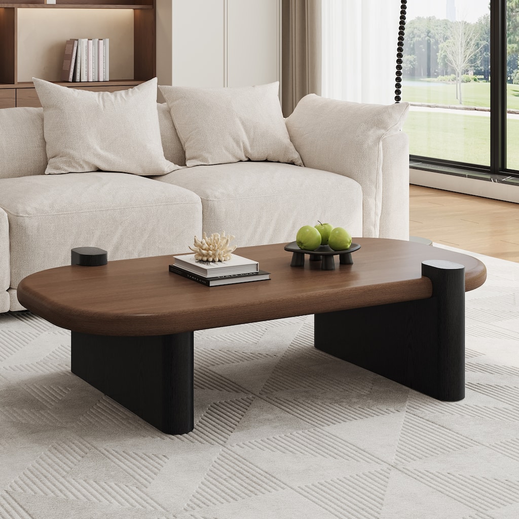 51.1" Mid-Century Modern Rectangular Coffee Table, Solid Wood Veneer Living Room Coffee Table