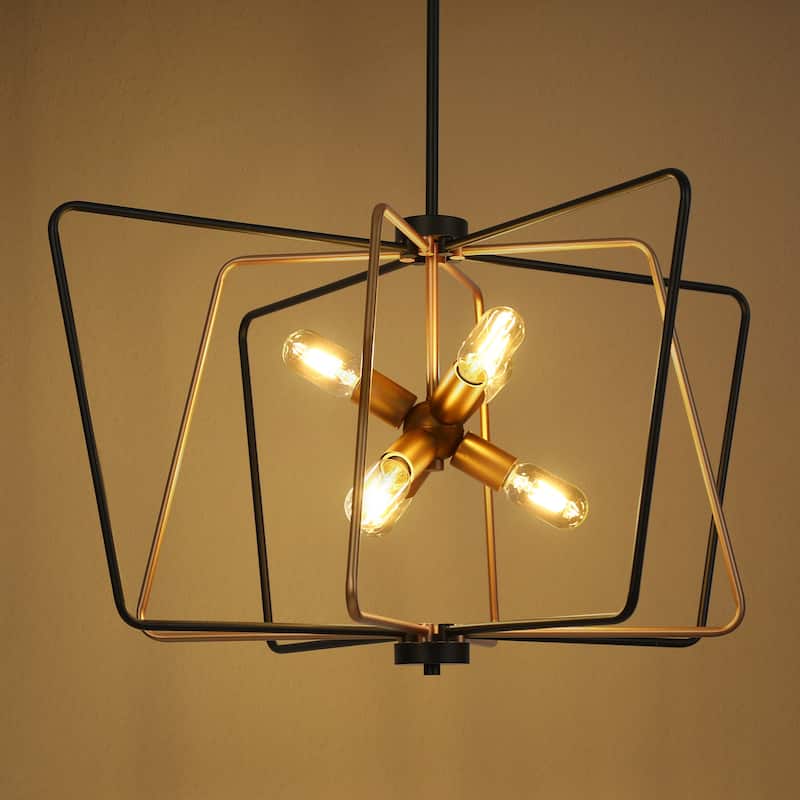 Modern 6-Light Geometric Black and Gold Chandelier Adjustable Height Light Fixture for Large Spaces - 31.4" × 17.3"