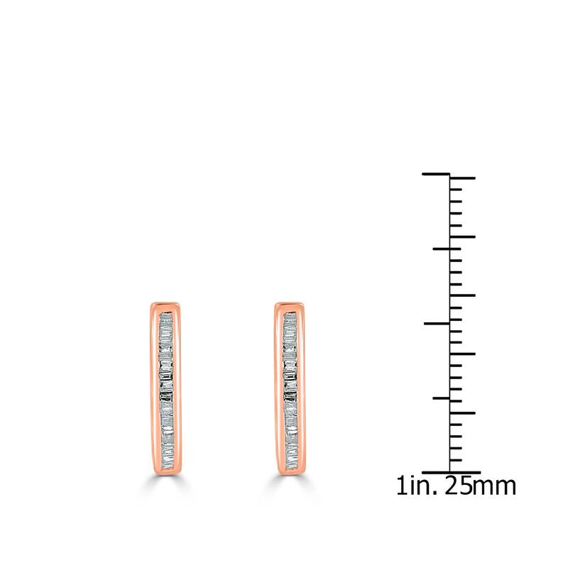 Auriya 1/4ctw Ultra-Petite Baguette Diamond Hoop Earrings 10K Gold - 0.57-inch (H-I, I1-I2) - 0.44-inch