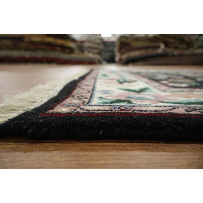 Hand Knotted Oriental 100% Wool Carpet Traditional All-Over Black Agra Area Rug - 6' 1'' X 4' 2''