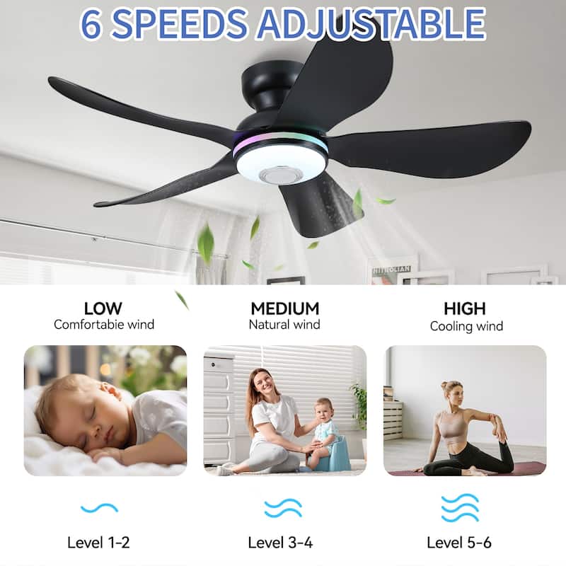 36/46 inches RGB Flush Mount Ceiling Fan with Light and Remote