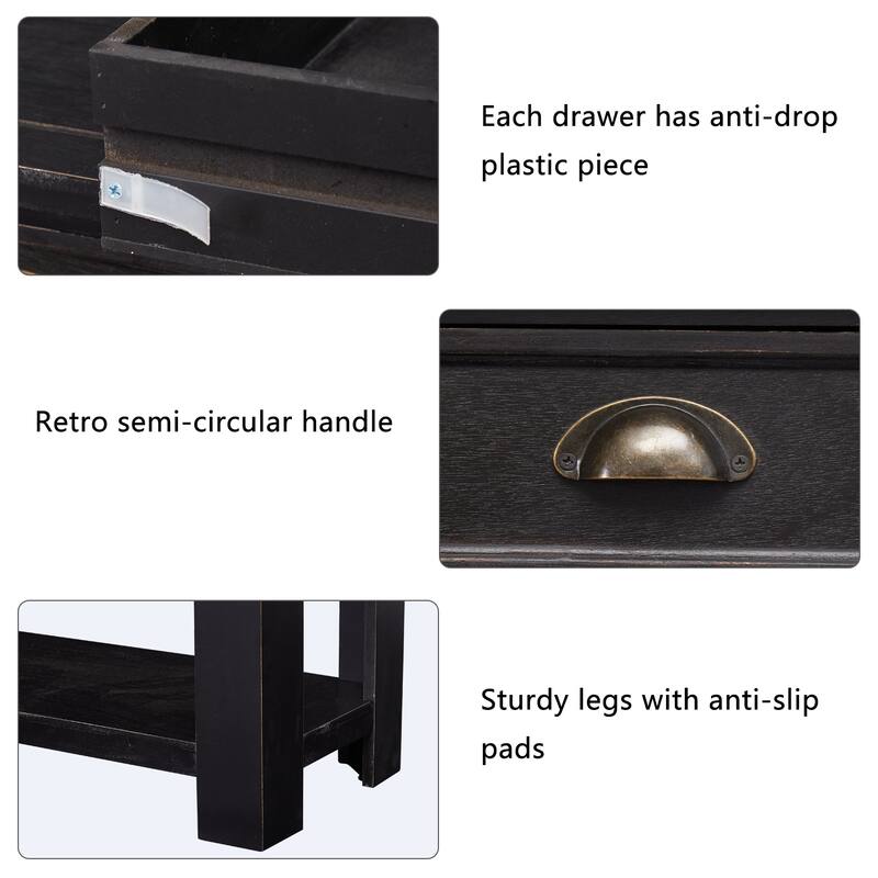 Kinbor Console Table End Table 2-Tier Hallway Sofa Table with Storage Drawers Bottom Shelf for Living Room, Entryway, Bedroom