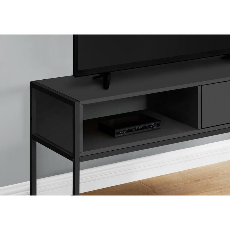 Contemporary 48-Inch TV Stand with Storage Drawer and Cable Management, Grey Laminate, Black Metal Frame