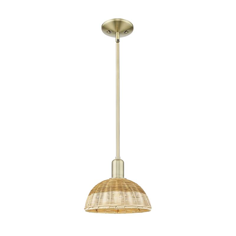 Innovations Lighting Downtown Urban - Natural Ballston Dome - 1 Light 9" Stem Hung Mini Pendant with Basketweave Shade