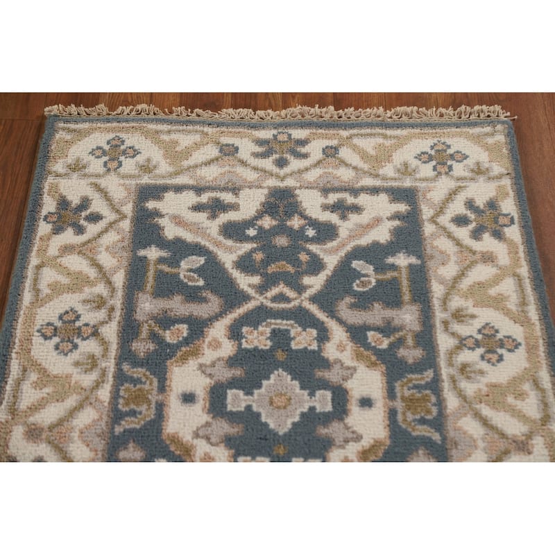 Blue Oushak Oriental Runner Rug Handmade Wool Carpet - 2'6"x 11'10"