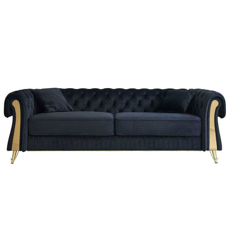 Elegant Chesterfield Modern Tufted Velvet Sofa with Titanium Gold Accents