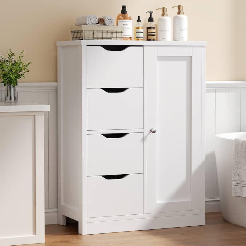 4-Drawer Bathroom Storage Cabinet with Adjustable Shelf, Free Standing Cupboard