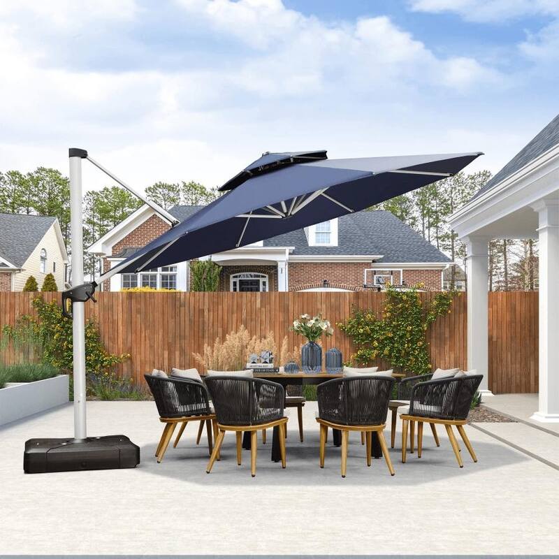 PURPLE LEAF 13 ft Round Offset Hanging Patio Umbrella - Navy Blue